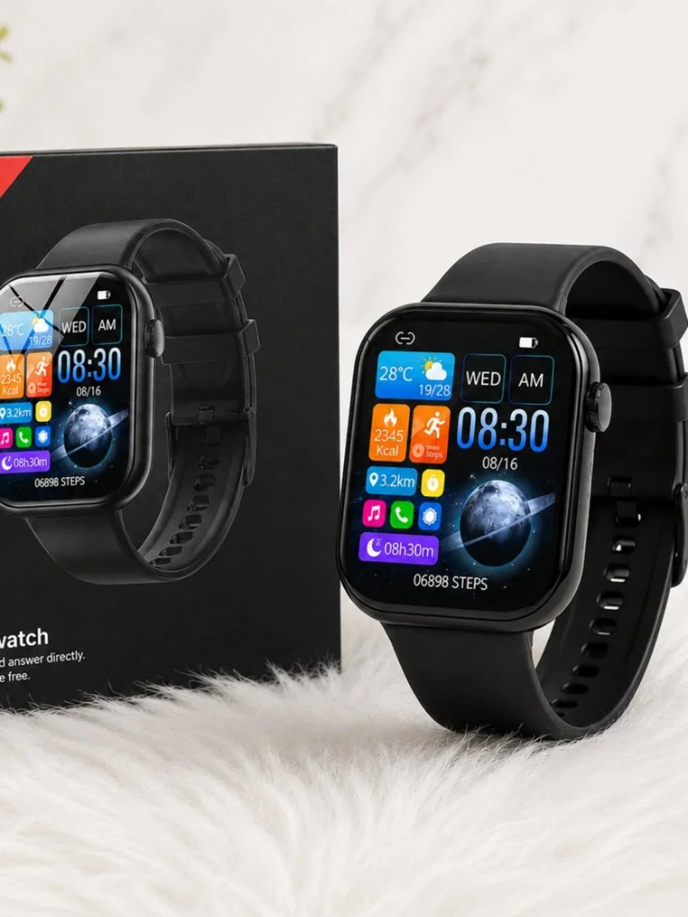 Bluetooth Smart Watch Black HD Fitness Tracker for iPhone Android